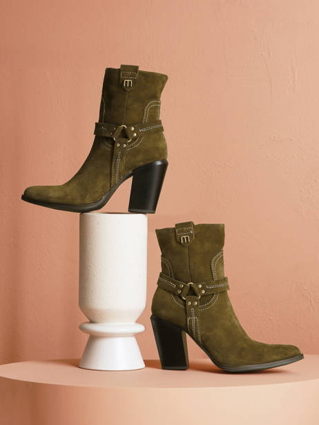 Heeled Santiago Boots In Leather Mjus Green accessoires T76202