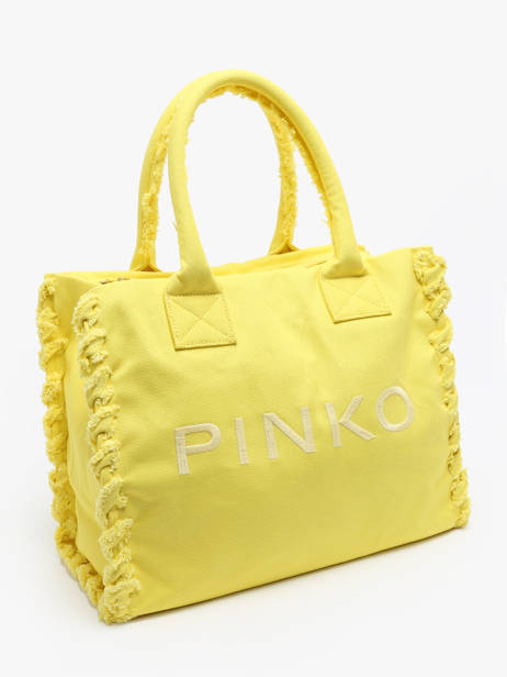 Shoulder Bag Logo Shopper Cotton Pinko Yellow logo shopper A1WQ other view 2