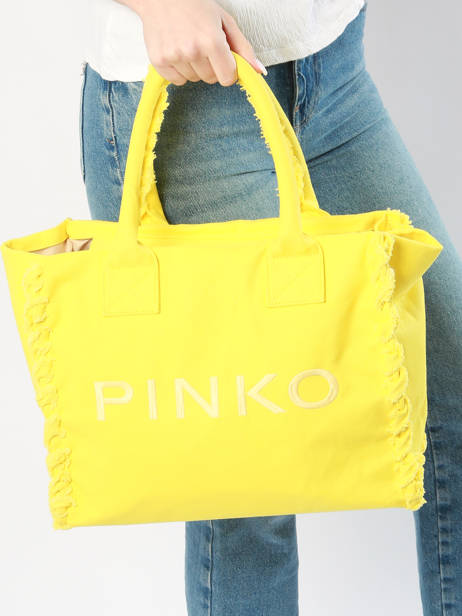 Shoulder Bag Logo Shopper Cotton Pinko Yellow logo shopper A1WQ other view 1
