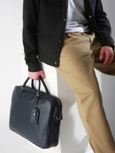 Leather Flandres Briefcase 2 Compartments Etrier Blue flandres EFLA8262 other view 1