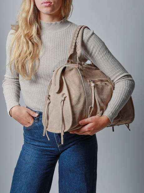 A4 Size Shoulder Bag Velvet Leather Milano Beige velvet VE24095 other view 1