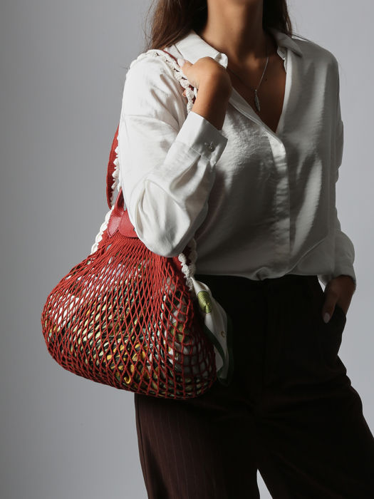 Longchamp Le pliage filet crochet Hobo bag Red