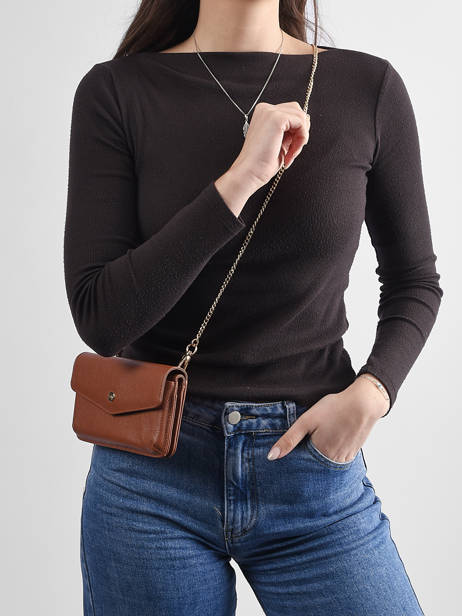 Sac Pochette Luna Cuir Avec Chaînette Amovible Hexagona Marron luna 688422 vue secondaire 1