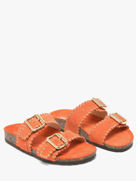 Slippers With Straps In Leather Semerdjian Orange women ARIANNA other view 1
