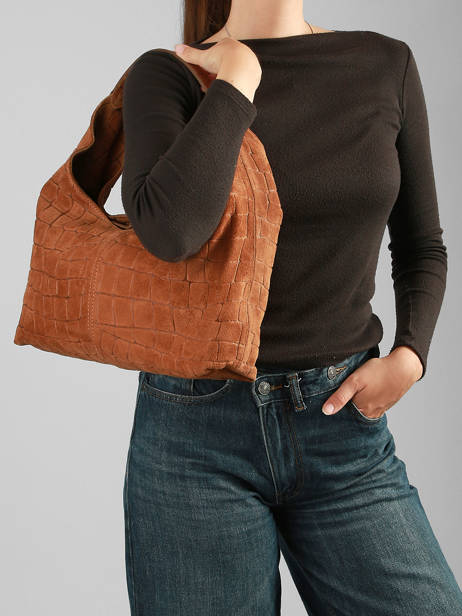 Sac Porté épaule Velvet Croco Cuir Milano Marron velvet croco CV26061 vue secondaire 1