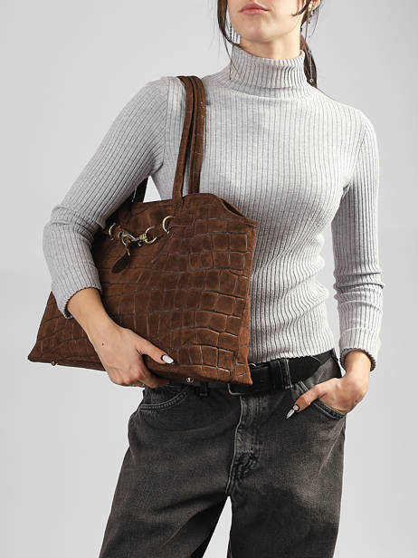 Cabas Velvet Croco Cuir Milano Marron velvet croco CV26063 vue secondaire 1