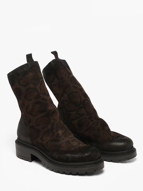 Bottines Biker En Cuir Metisse Marron women Bottines en nubuck. vue secondaire 1