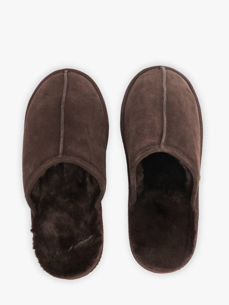 Chaussons En Cuir Isotoner Marron men 98169